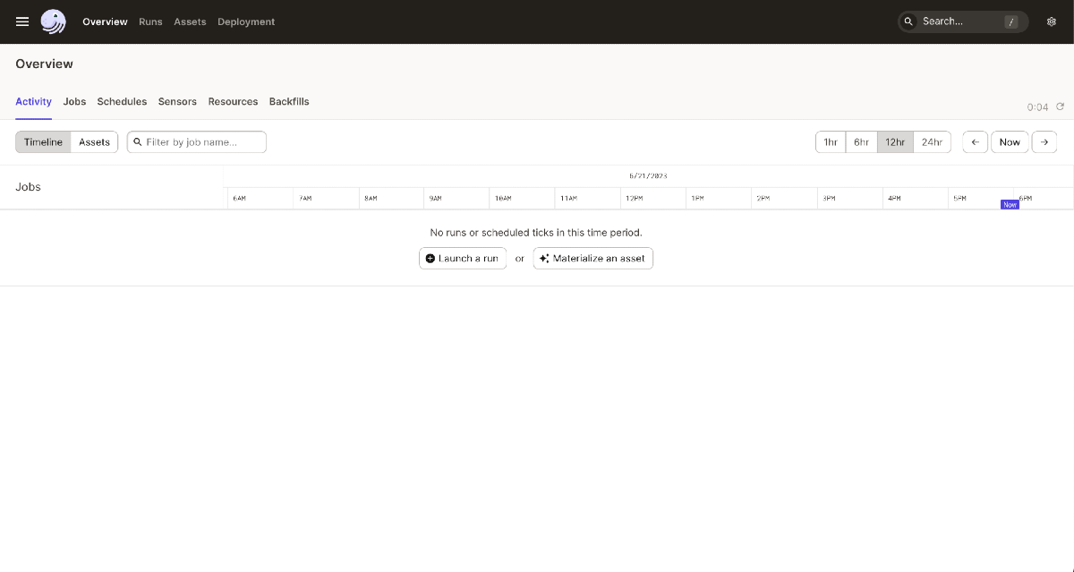 The Overview tab in the Dagster UI