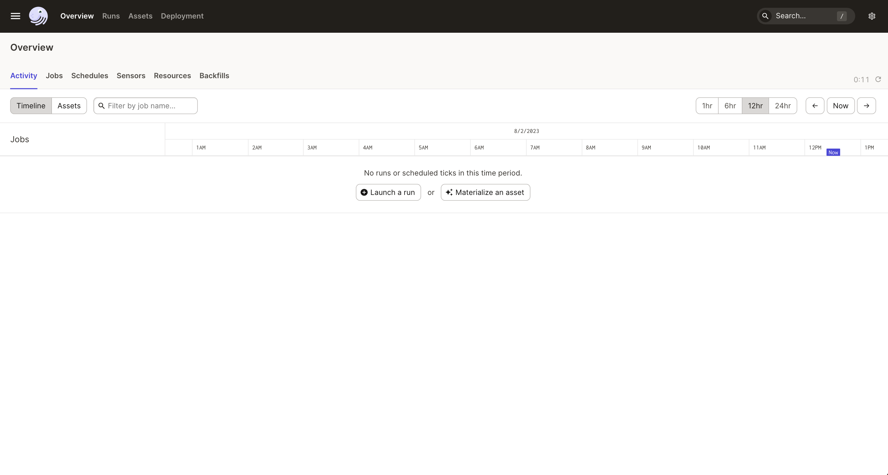 The Overview page in the Dagster UI