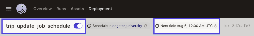 An enabled schedule in the Schedule details page