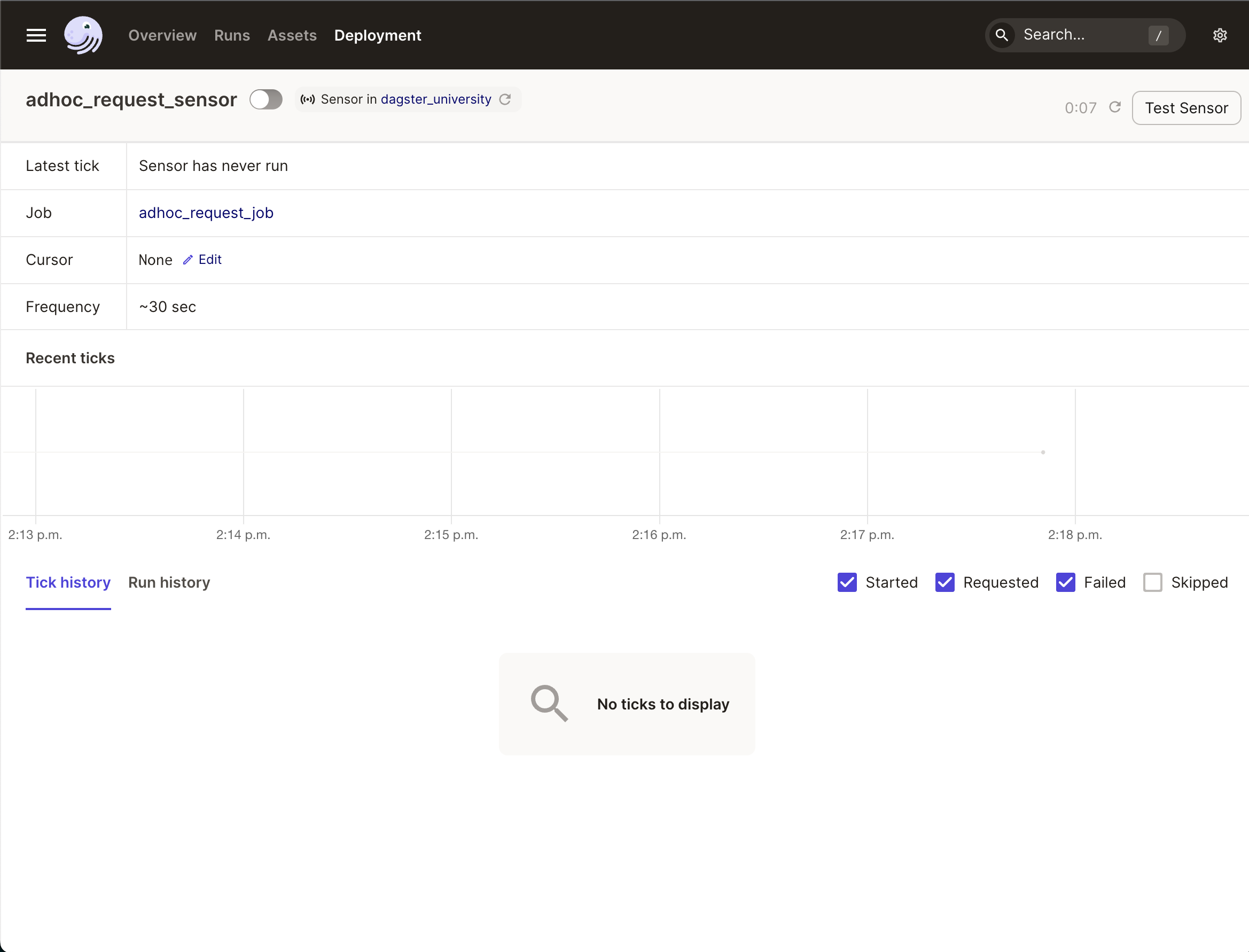The Sensor details tab in the Dagster UI